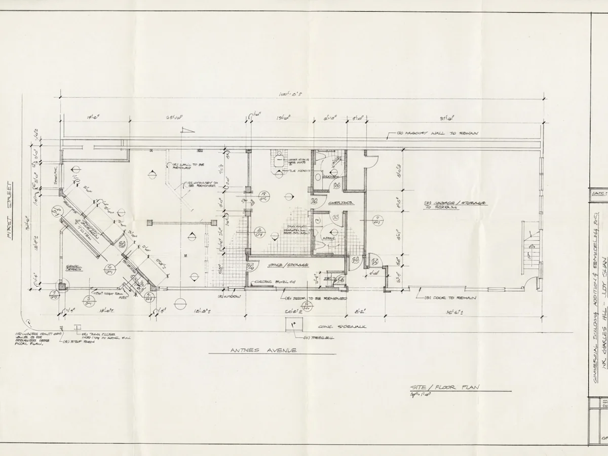 The same architectural plan restored, its dimensions and annotations crisp on an even ground