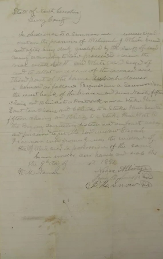 A handwritten 1856 North Carolina land document, its iron-gall ink faded to pale brown