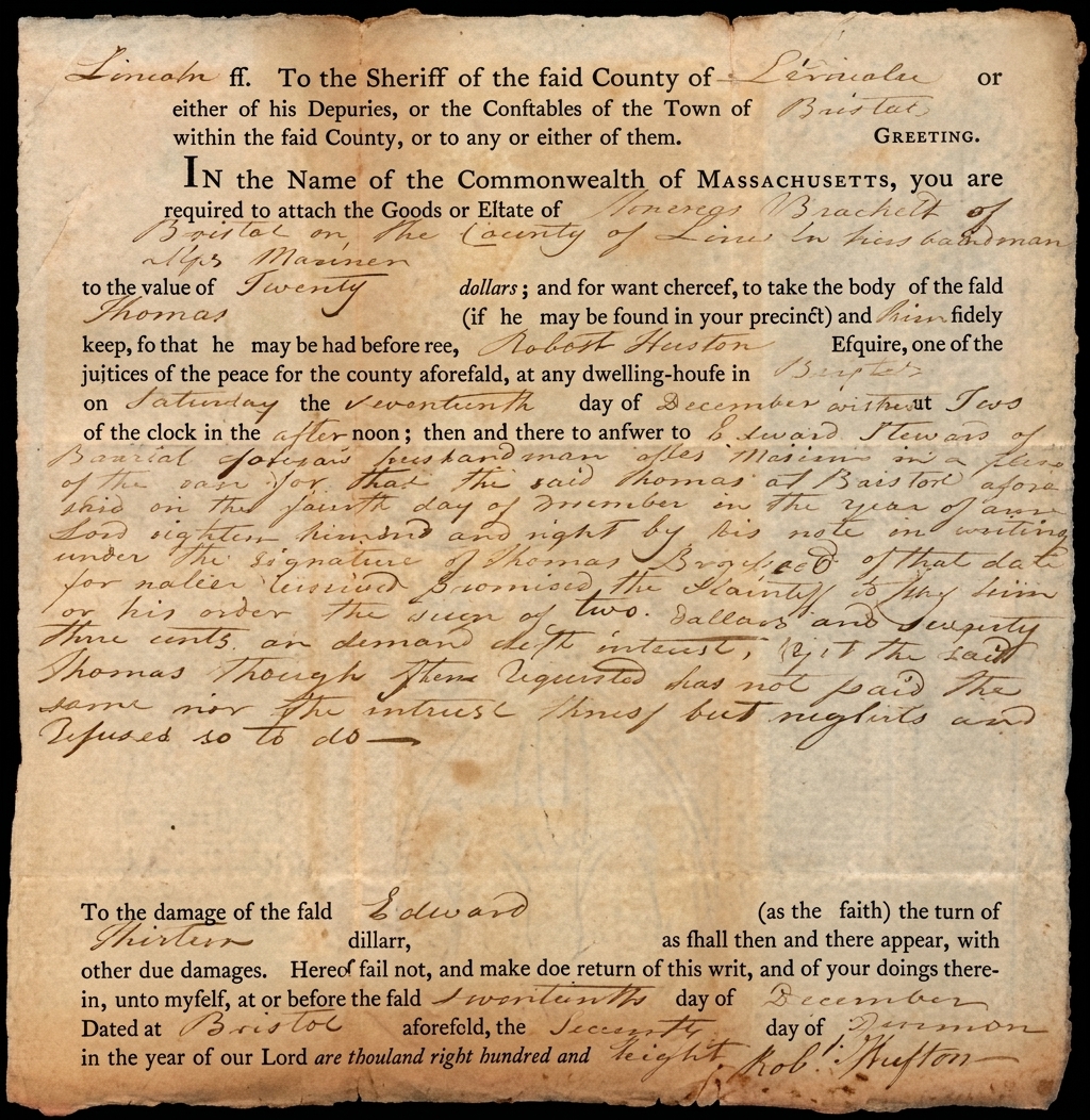 The same writ form restored, its handwritten entries clear against the printed rules