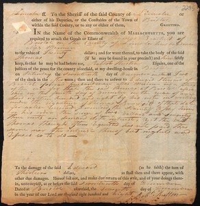 A printed legal writ form filled in by hand, the handwriting faint against the printed rules