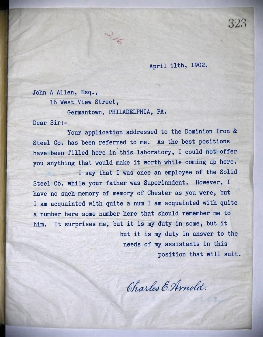 The same 1902 typed letter restored, the faded half brought back to even contrast