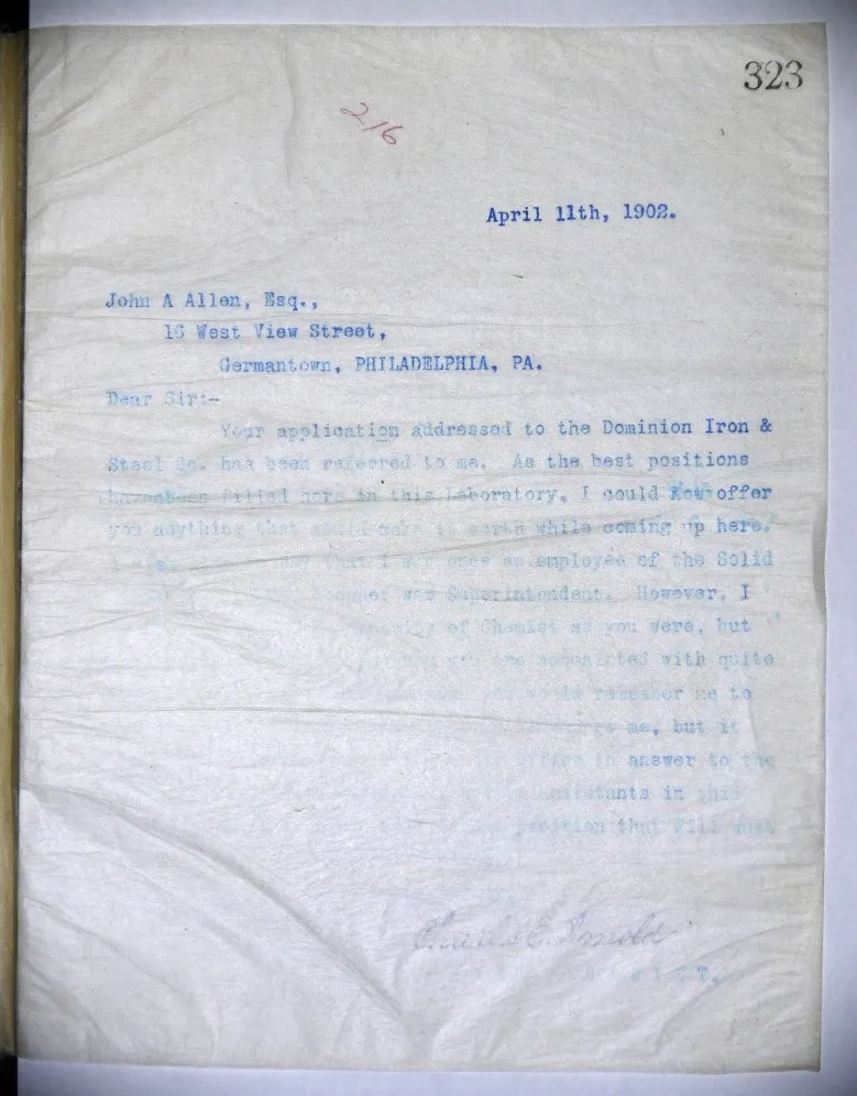 A 1902 typewritten letter, its lower half faded almost to the paper